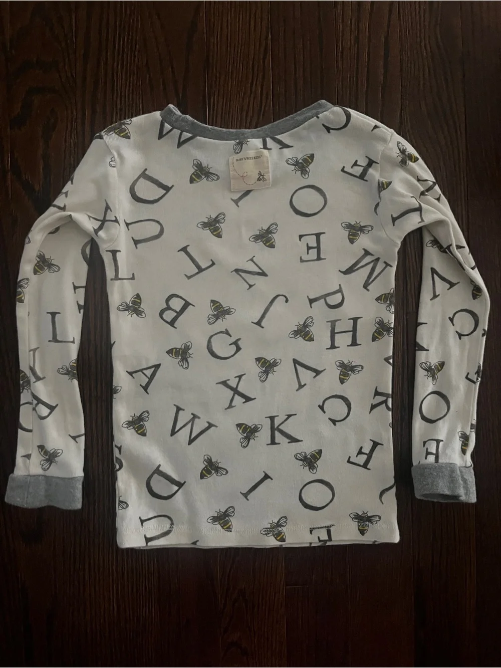 Burt's Bees Cream Long-Sleeve Tee with Gray Trim & Bee Alphabet Print